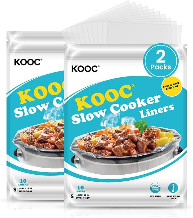 KOOC Slow Cooker Liners 10"x13" 20 count Small Size Disposable Plastic Bags Pot Liners Brunch Cooking Bags Fit 1.5 qt to 2 qt Pot BPA Free - Image 1